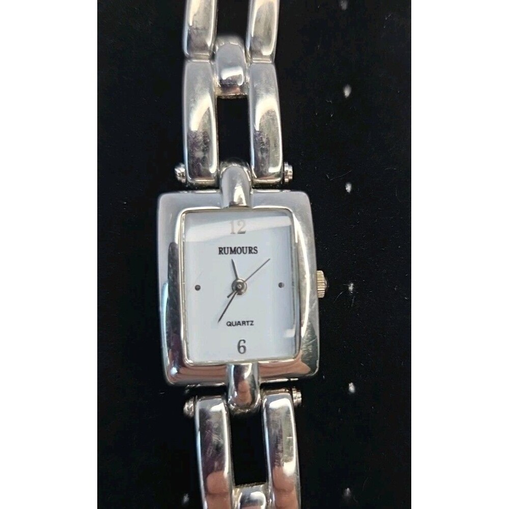 RUMORS LADIES' SILVER TONE RECTANGULAR WRISTWATCH Link Bracelet Closure Dressy
